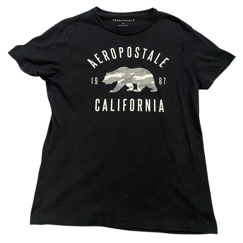 Aeropostale T Shirt Men's Size Medium Black California Bear Camo‎